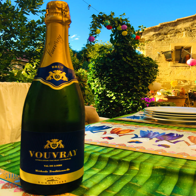 Vouvray Bottle on table in Provence